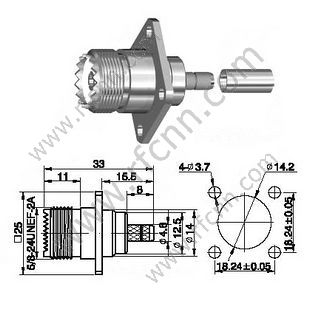 UHF θηλυκό πτύχωση φλάντζα για RG58 RF Connector