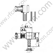 Mcx αρσενικό πτύχωση δεξιά γωνία για RG174 RF Connector