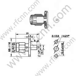 SMA αρσενικό 2 οπές φλάντζας Mount micro-Strip RF συνδετήρα