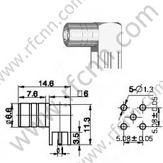 SMB θηλυκή δεξιά γωνία για υποδοχή PCB RF