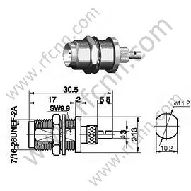 TNC θηλυκό bulkhead πάνελ για το RG196 RF Connector