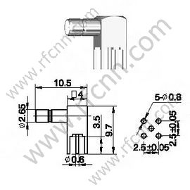 SSMB αρσενικό για υποδοχή PCB RF