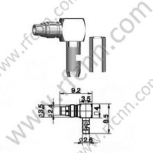 MMCX Αρσενικό πτύχωση σωστή γωνία για RG174 RF Connector