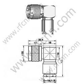 N Αρσενικό σφιγκτήρα δεξιά γωνία για RG213 RF Connector