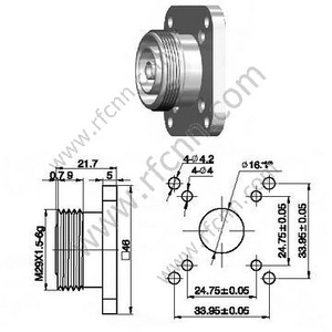 DIN 7/16 Γυναικεία flange microstrip Flange 46mm RF