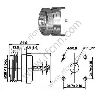 DIN 7/16 Γυναικεία υποδοχή RF Flange RF