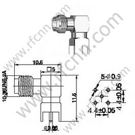 SSMA αρσενική δεξιά γωνία για υποδοχή PCB RF