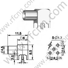 Mcx γυναικεία δεξιά γωνία για υποδοχή PCB RF