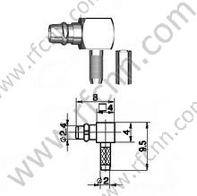 MMCX Αρσενική πτύχωση δεξιά γωνία για RG178 RF Connector