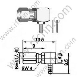 SSMC Αρσενικό πτύχωση δεξιά γωνία για RG178 RF Connector