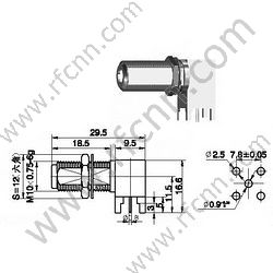 F Θηλυκή δεξιά γωνία για υποδοχή RF PCB
