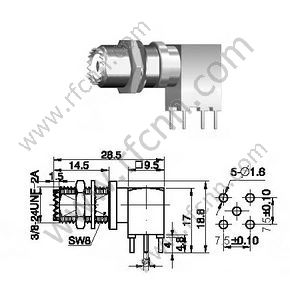 Μίνι UHF θηλυκό δεξί γωνία για υποδοχή PCB RF