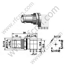 BNC θηλυκή δεξιά γωνία για υποδοχή PCB RF