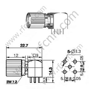 1,6 / 5.6 Αρσενική δεξιά γωνία για υποδοχή PCB RF