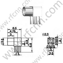 MMCX θηλυκή δεξιά γωνία για υποδοχή RF PCB