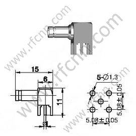 1.0 / 2.3 Γυναικεία δεξιά γωνία για υποδοχή PCB RF